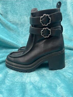 Black Leather Ankle Boots with Gold Foil Detail
